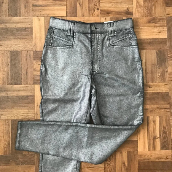 NWT INC International Concepts Metallic Silver Skinny Denim Jeans Size 8 - Picture 1 of 7
